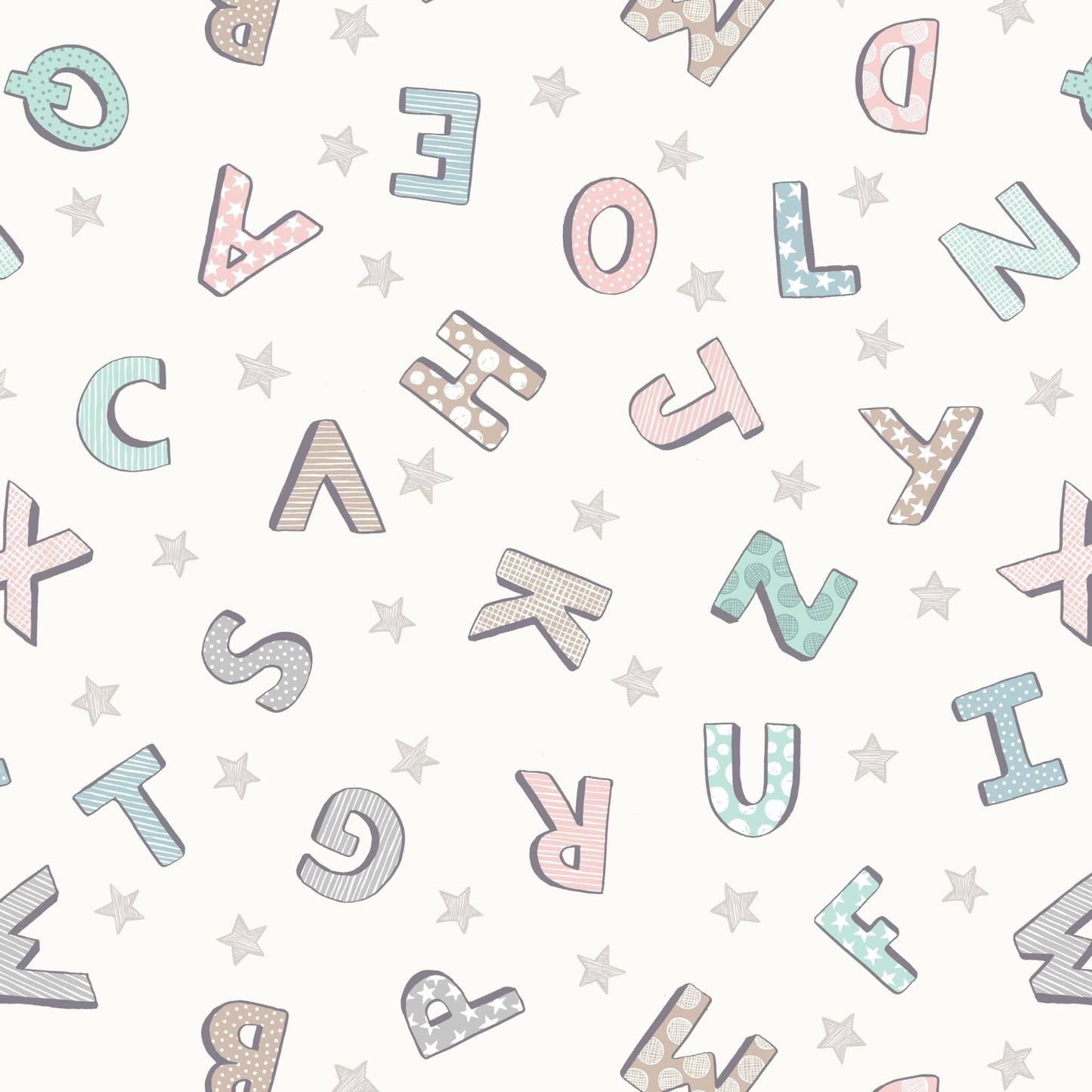 Fabric Alphabet and stars on cream 100% cotton fabric - Bella Bunny & Bear by Lewis & Irene