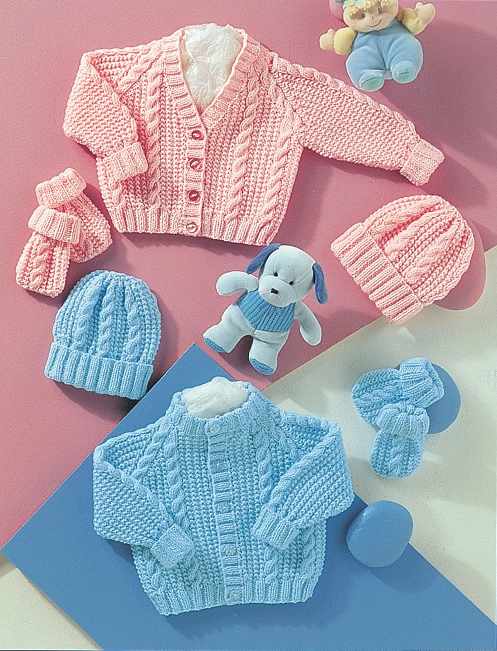 Baby cardigan, hat and mittens knitting pattern in DK - Stylecraft 4771