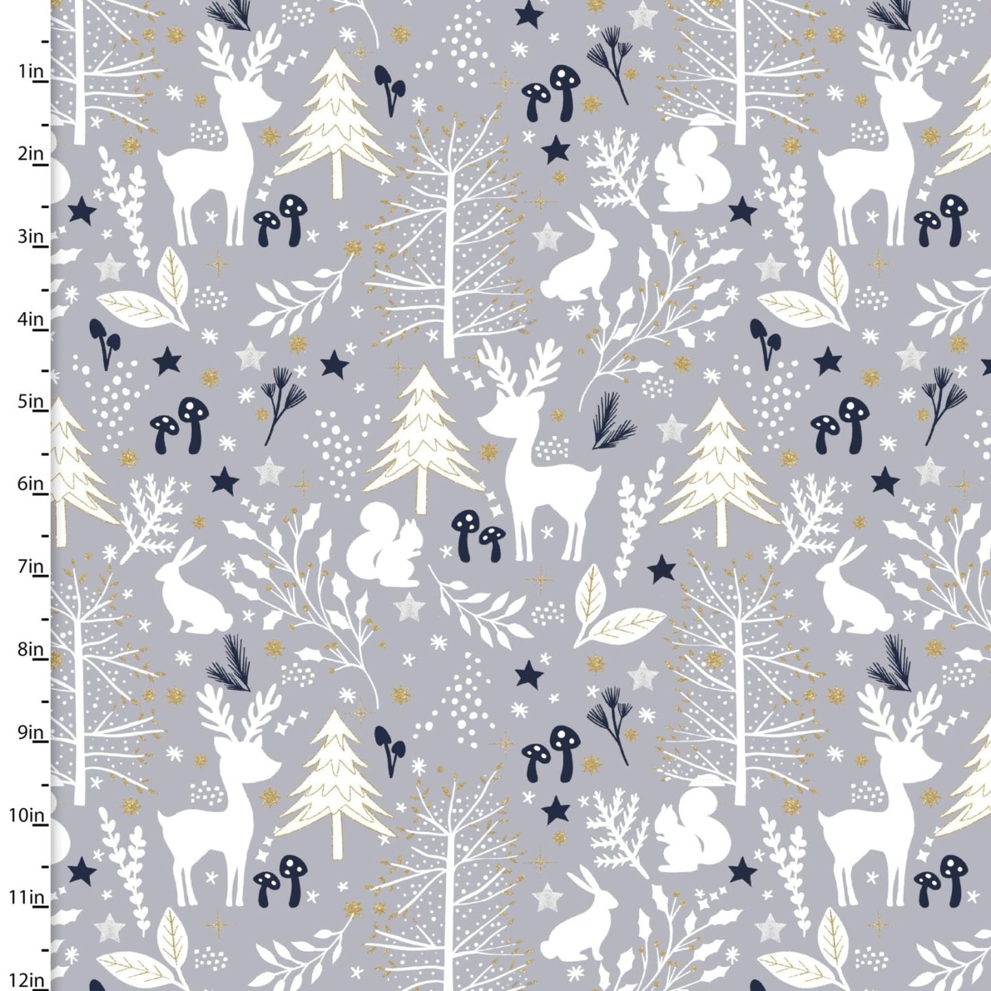 Fabric Birds and Baubles on blue cotton fabric - Majestic Winter - 3 Wishes