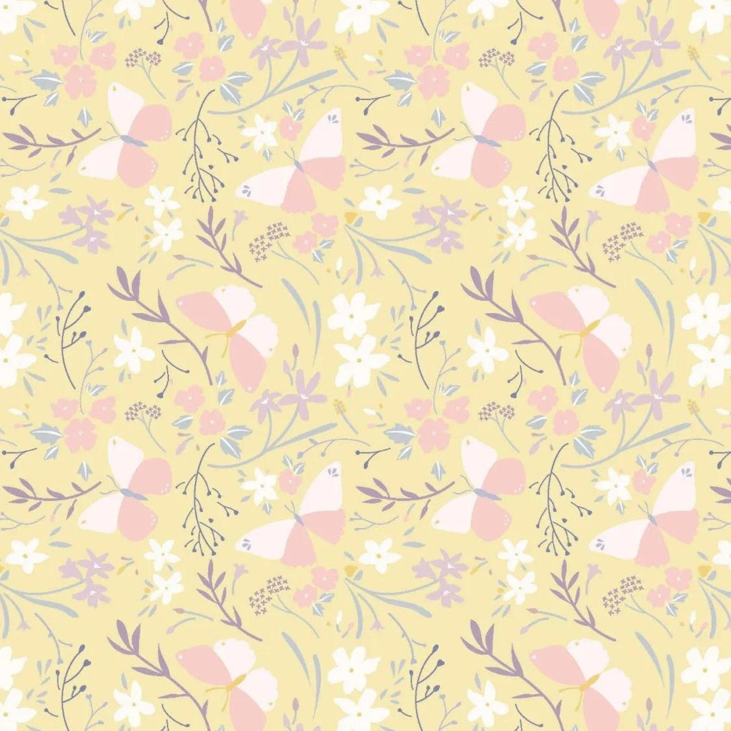 Fabric Butterflies on yellow cotton - Heart of Summer - Lewis & Irene