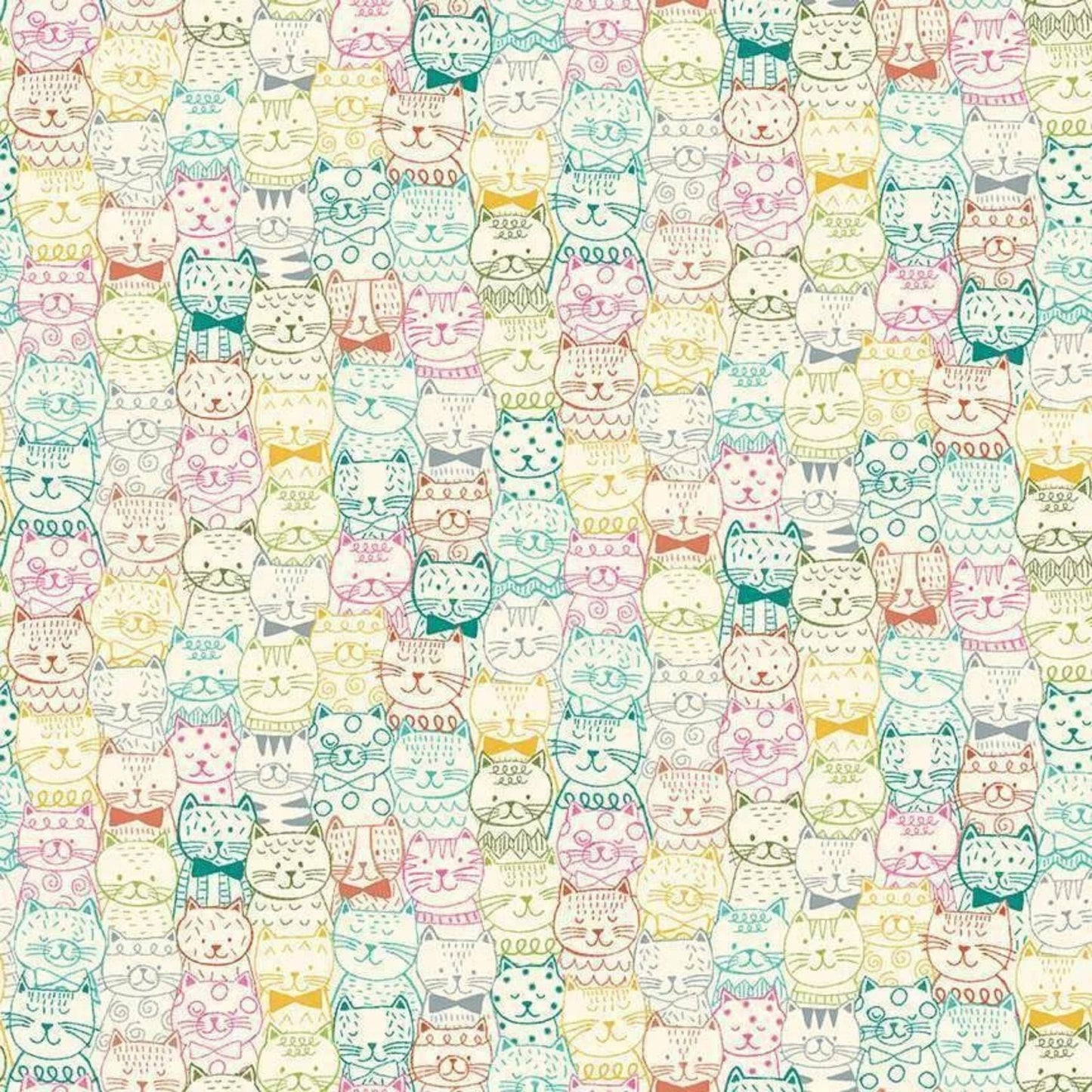 cotton fabric Cats and wool on pink - Whiskers - Makower