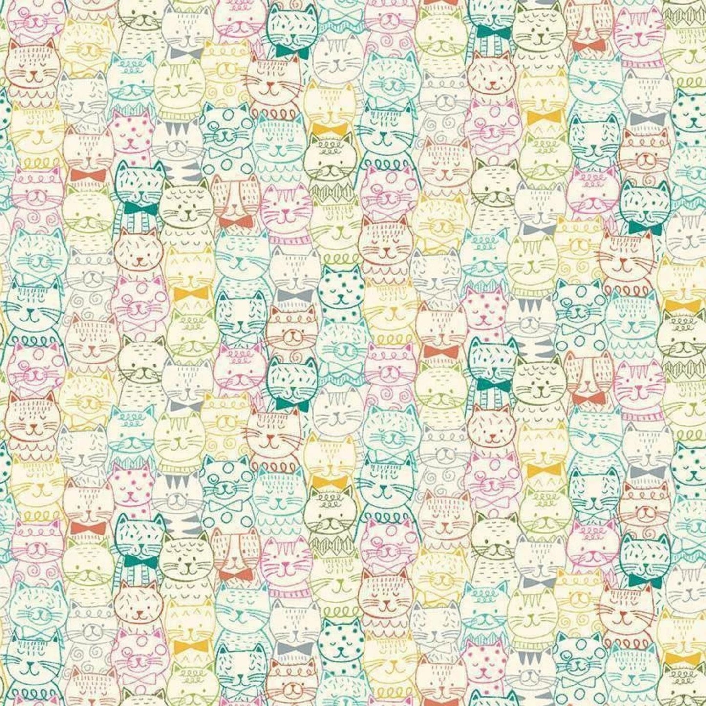 cotton fabric Cats fabric panel cream - Whiskers - Makower