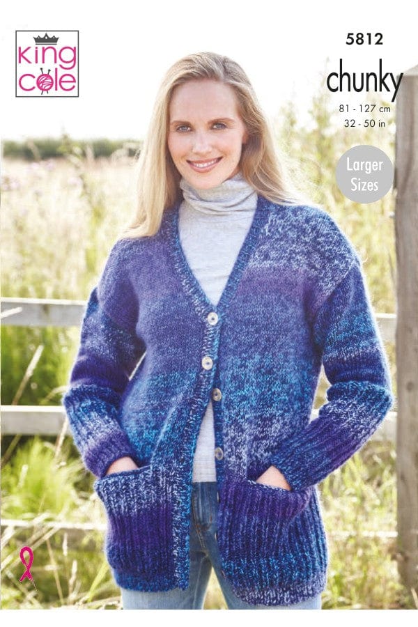 Chunky cardigan knitting pattern - King Cole 5812