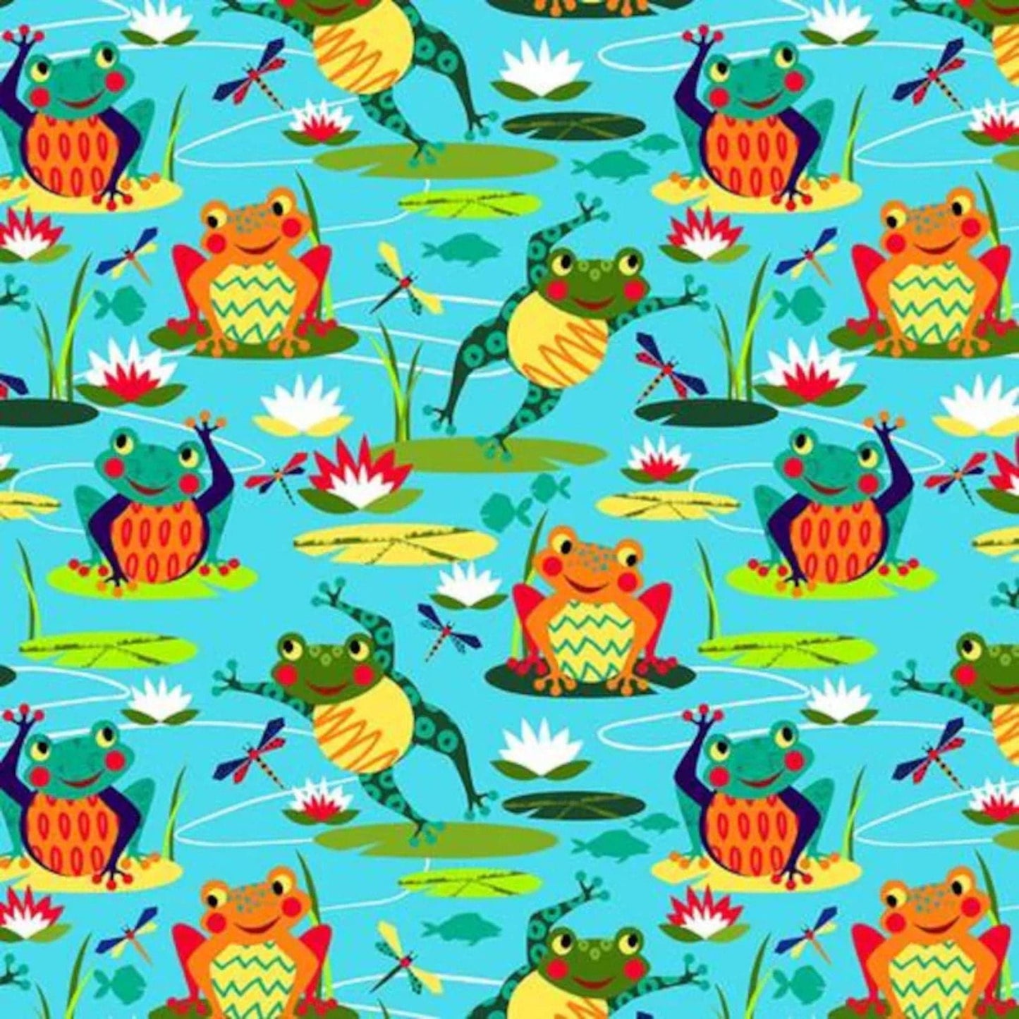 fabric Frogs on pale blue cotton - Pond Life - Blank Quilting