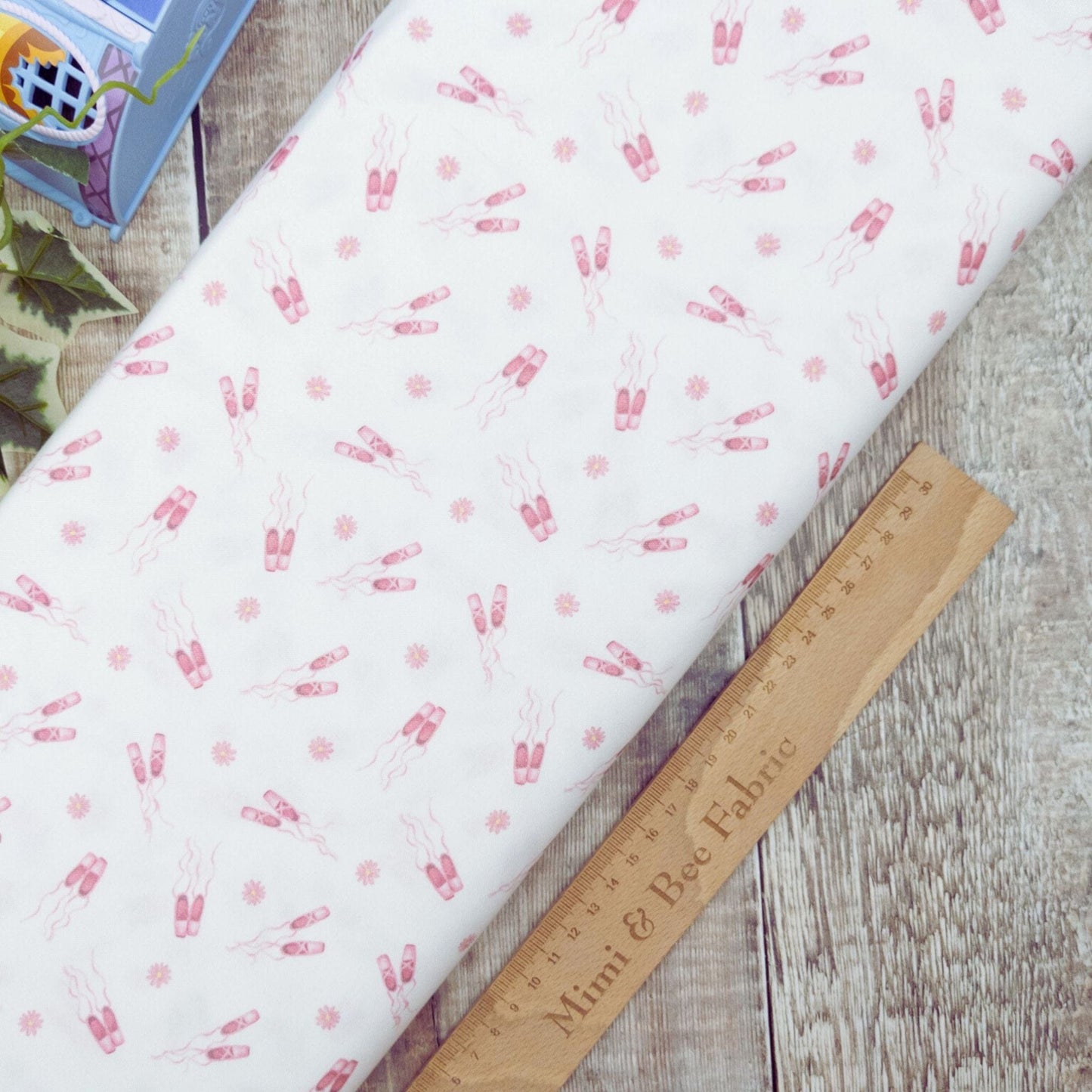 Fabric Half Metre - Ballet slippers on blush pink cotton fabric - Ballet Bunnies - Timeless Treasures