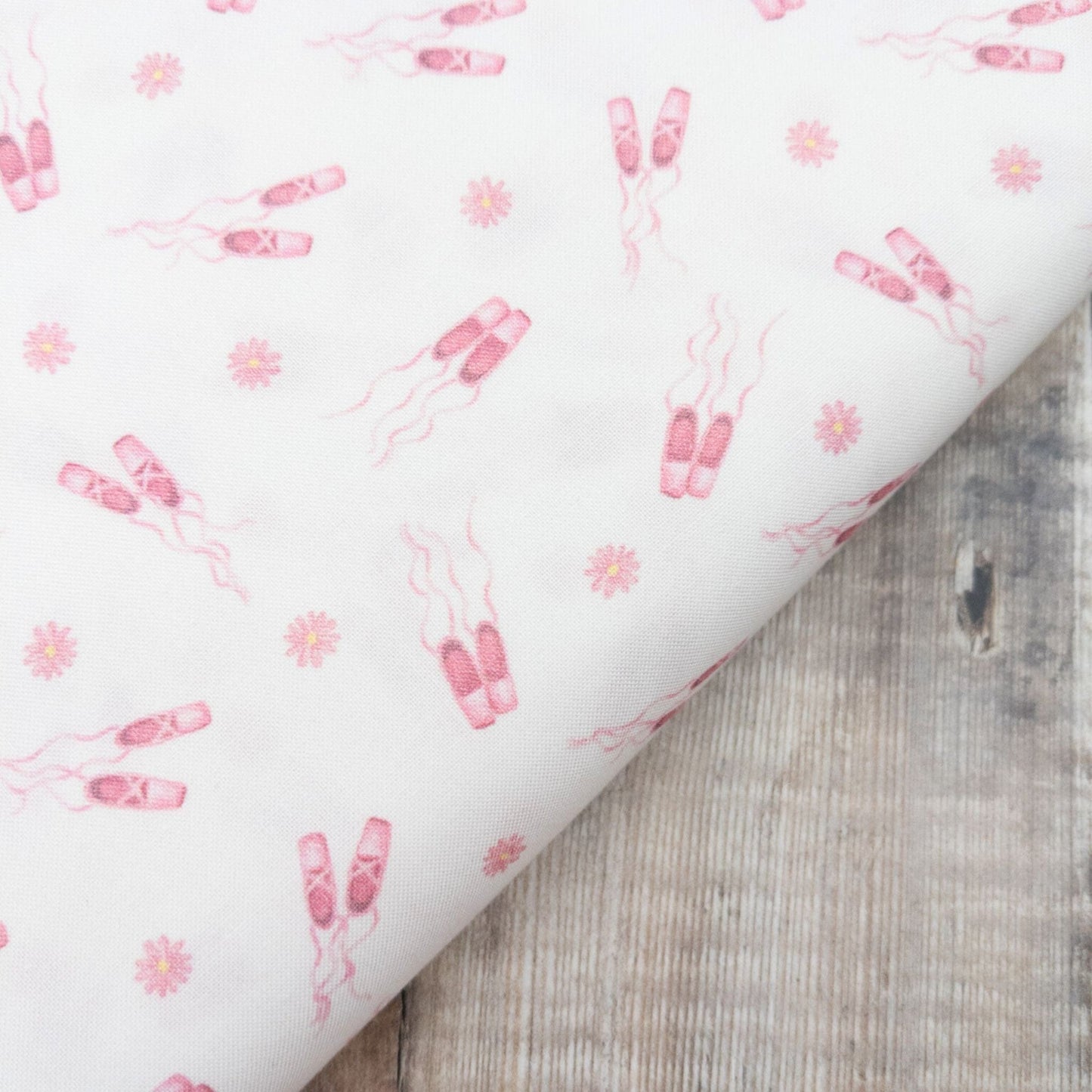 Fabric Half Metre - Ballet slippers on blush pink cotton fabric - Ballet Bunnies - Timeless Treasures