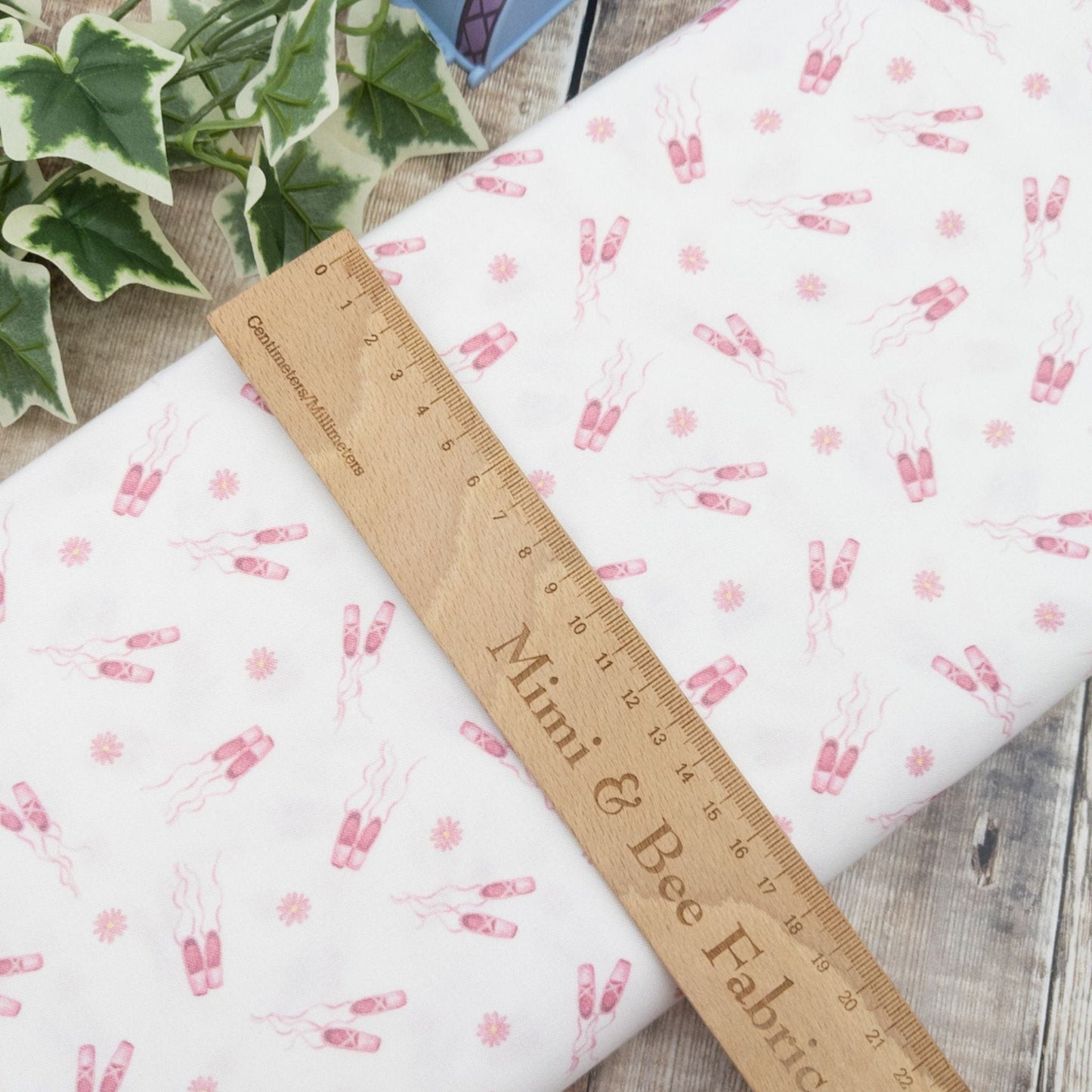 Fabric Half Metre - Ballet slippers on blush pink cotton fabric - Ballet Bunnies - Timeless Treasures