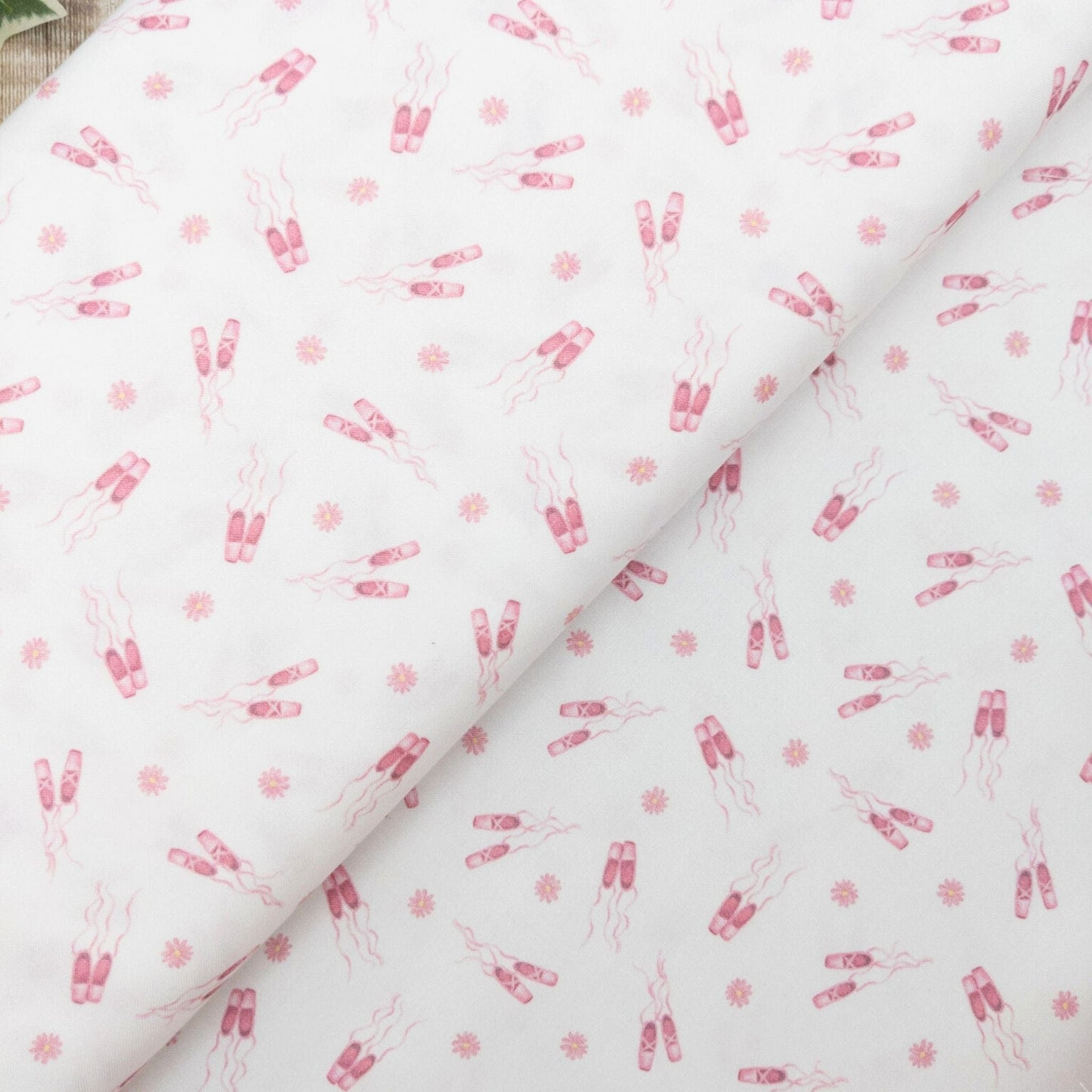 Fabric Half Metre - Ballet slippers on blush pink cotton fabric - Ballet Bunnies - Timeless Treasures
