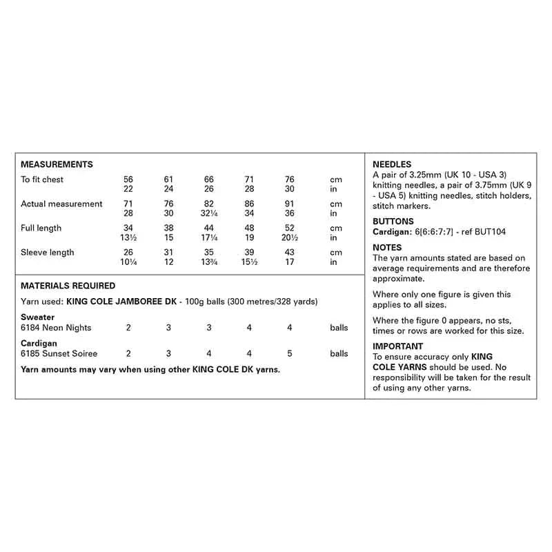 knitting pattern King Cole 6349 Girls jumper and cardigan knitting pattern