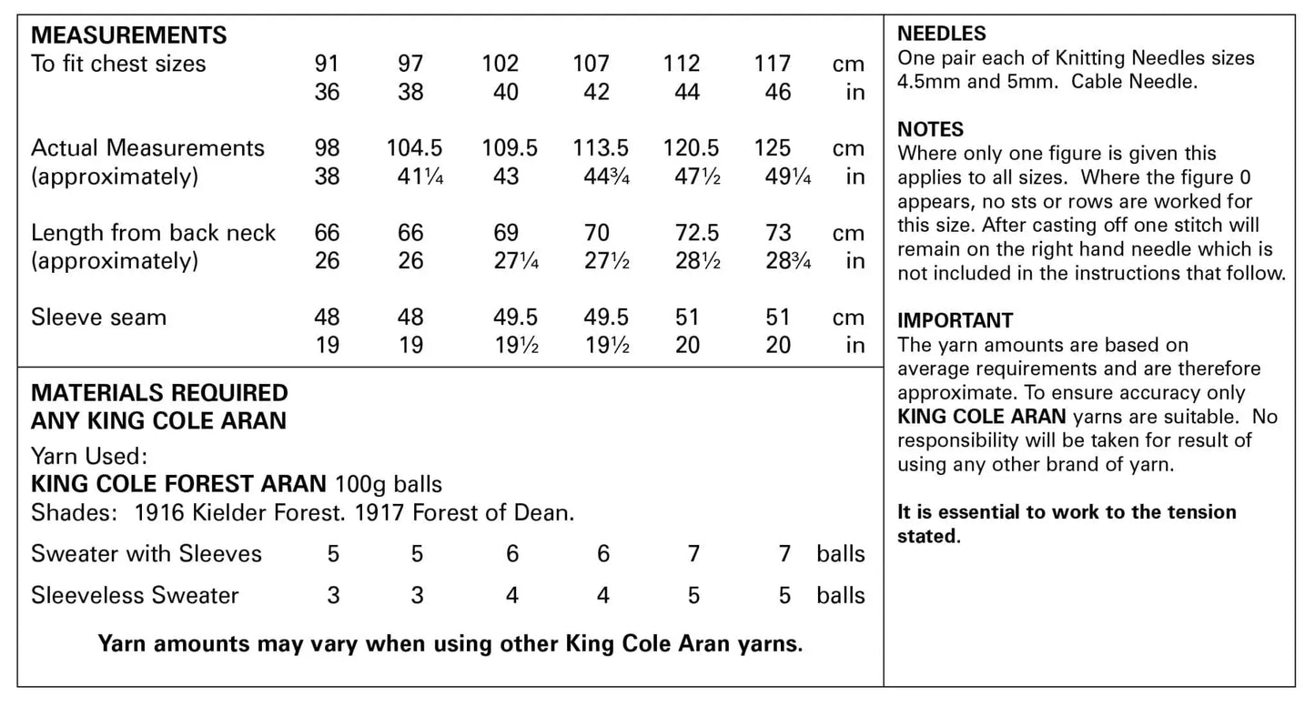 Men's Sweater & Sleeveless Sweater knitting pattern aran - King Cole 5659