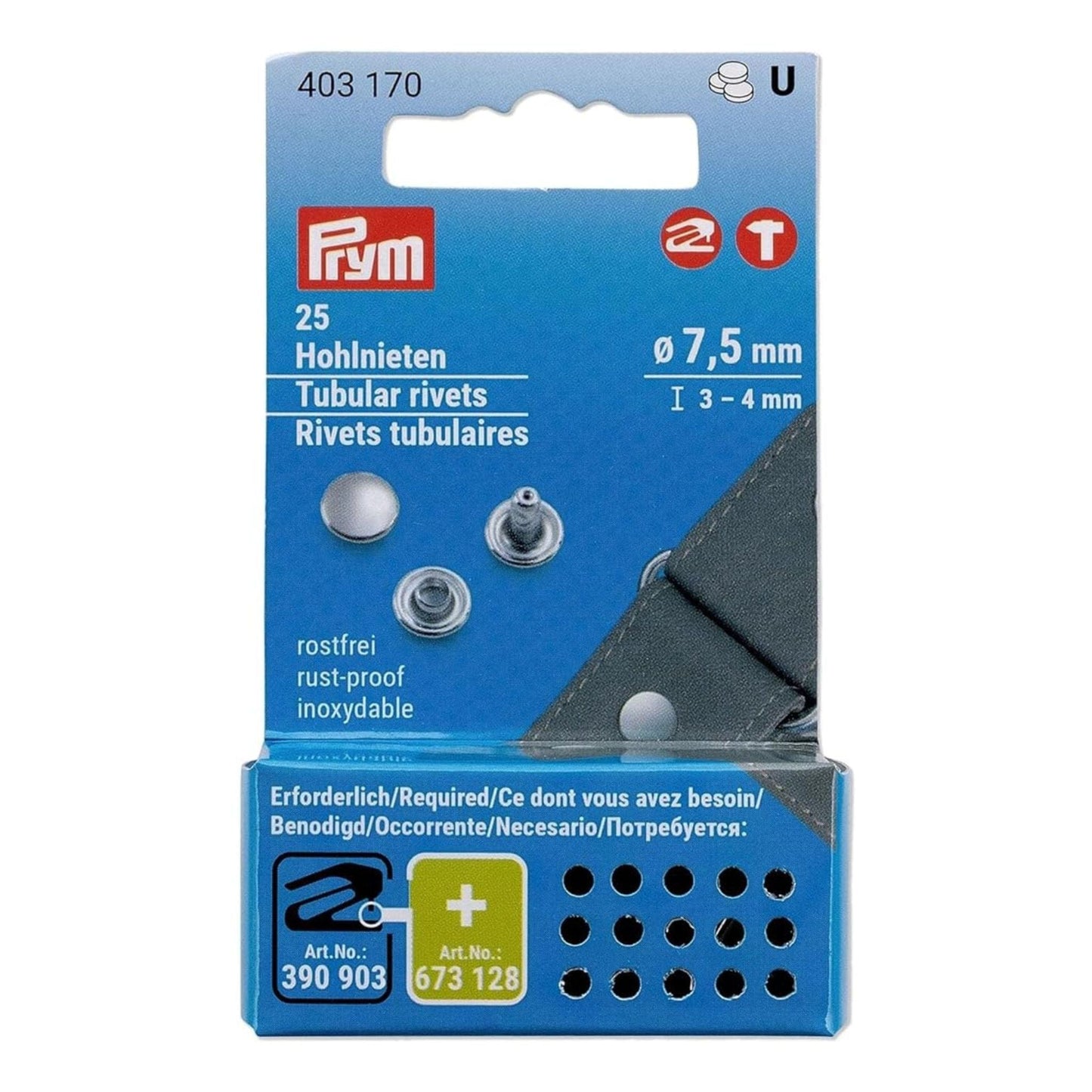 Prym tubular rivets - 7.5mm/3-4mm - Pack of 25