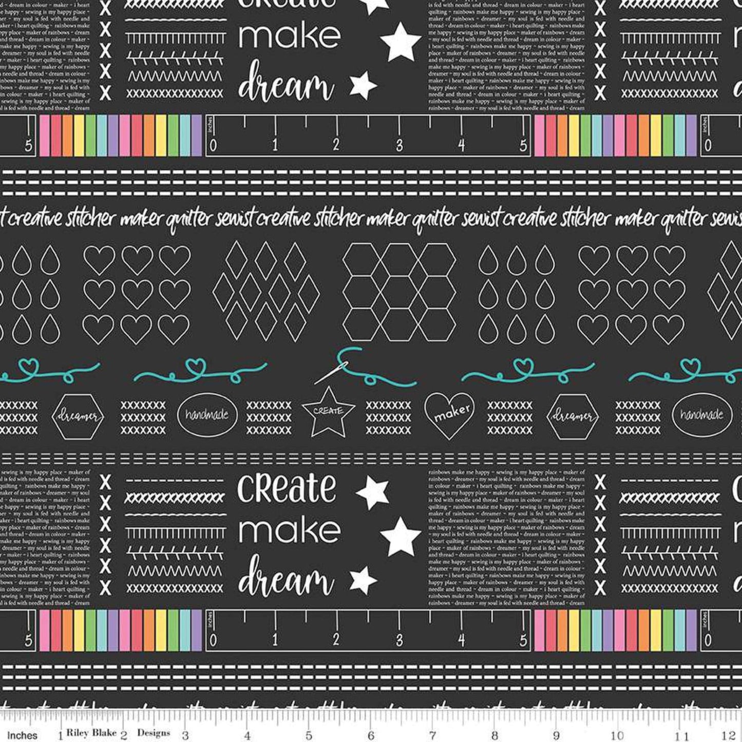 Fabric Rainbow scissors on white cotton fabric - Make - Riley Blake