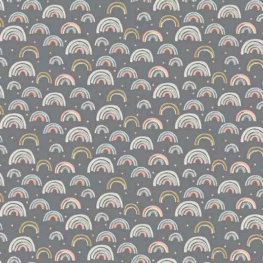 brushed cotton fabric Rainbows on grey brushed cotton - Hang in There - Dear Stella