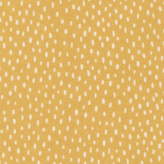 Fabric Raindrops on mustard brushed cotton flannel - Over the Moon Cozy Cotton - Robert Kaufman