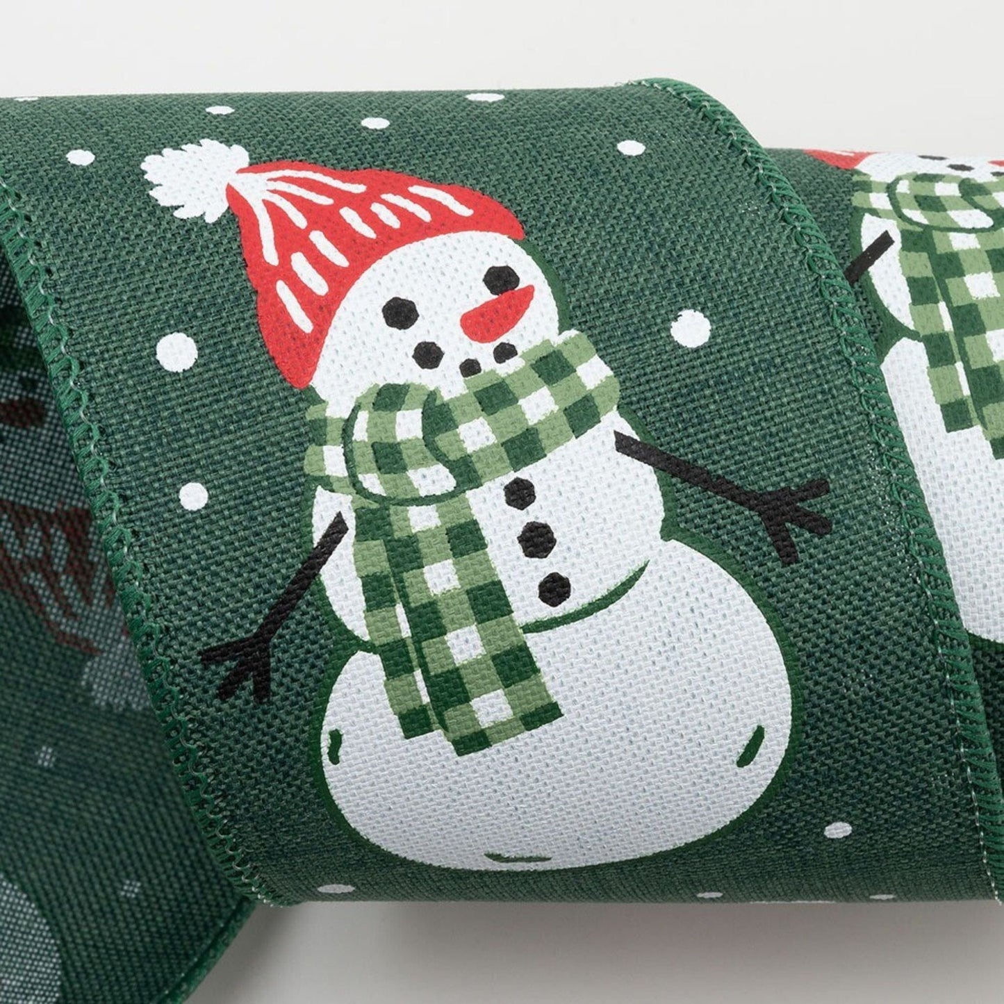 ribbon Snowmen Linen Wired Edge 63mm x 10M – Green - IO-6625