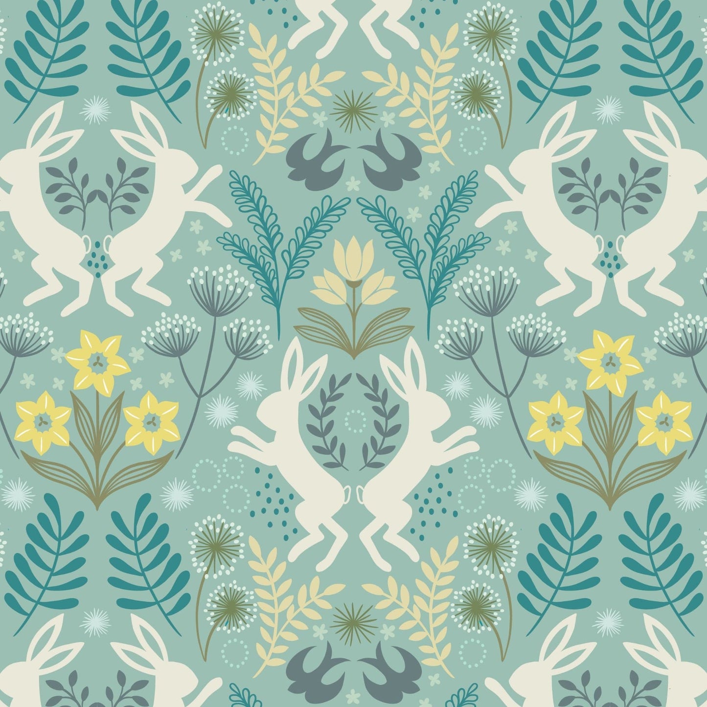 Fabric Spring Hare Reloved in green cotton - Lewis & Irene