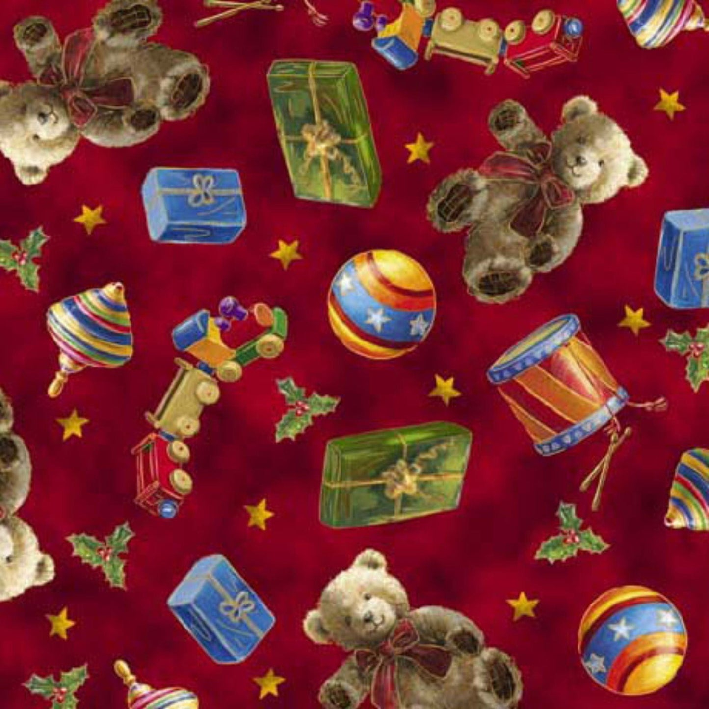 Fabric Toys on red - Checking it Twice - QT Fabrics