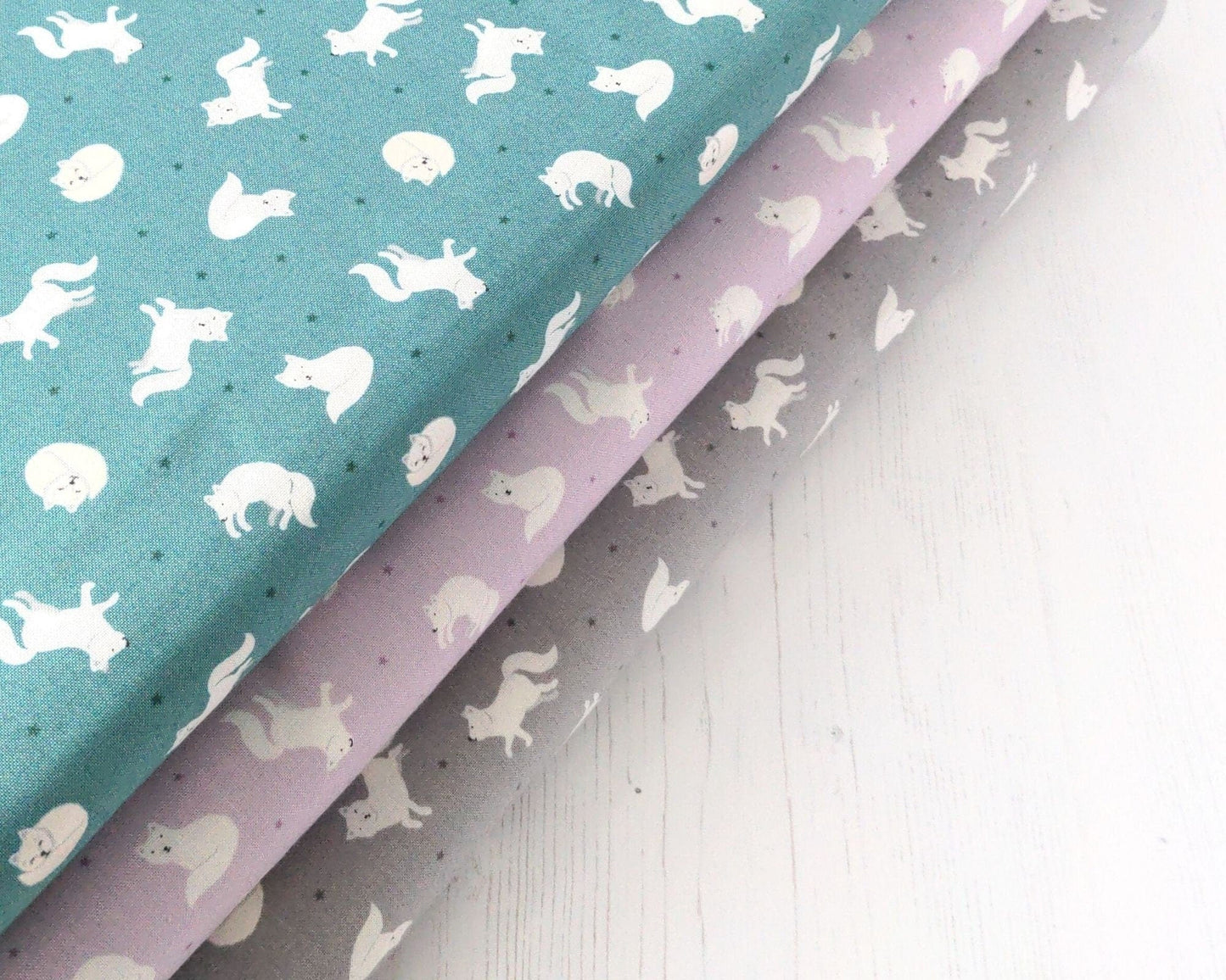 Fabric Arctic fox on winter pink with pearl on cotton fabric - 'Polar Animals' Lewis & Irene