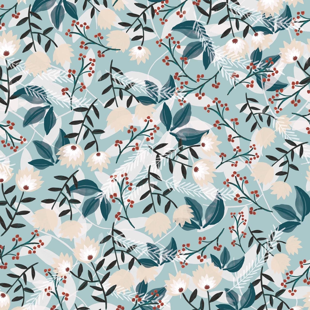 Fabric Autumnal leaves and foliage on cream cotton fabric - Spice by Dashwood Studio