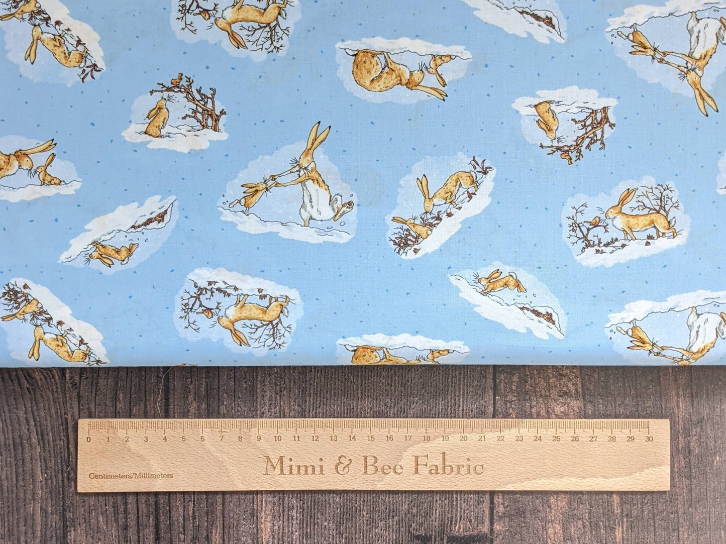 Fabric Blue nursery animal hare cotton fabric 'Guess How much I love you' - Clothworks