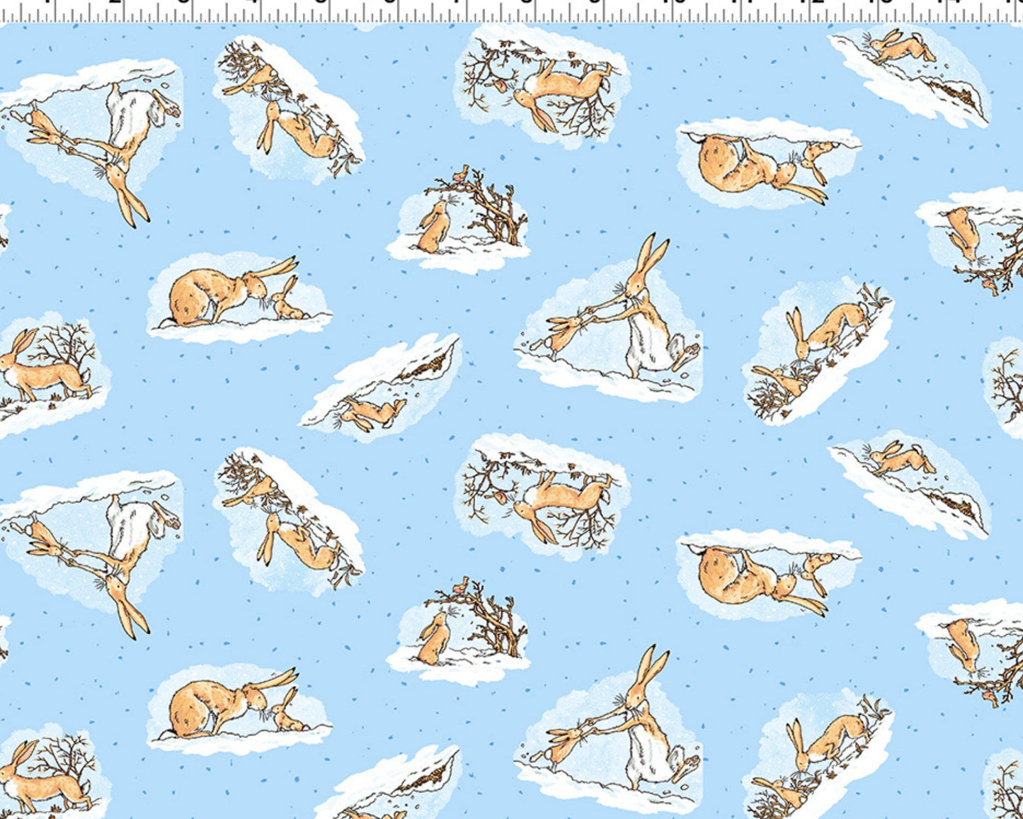 Fabric Blue nursery animal hare cotton fabric 'Guess How much I love you' - Clothworks