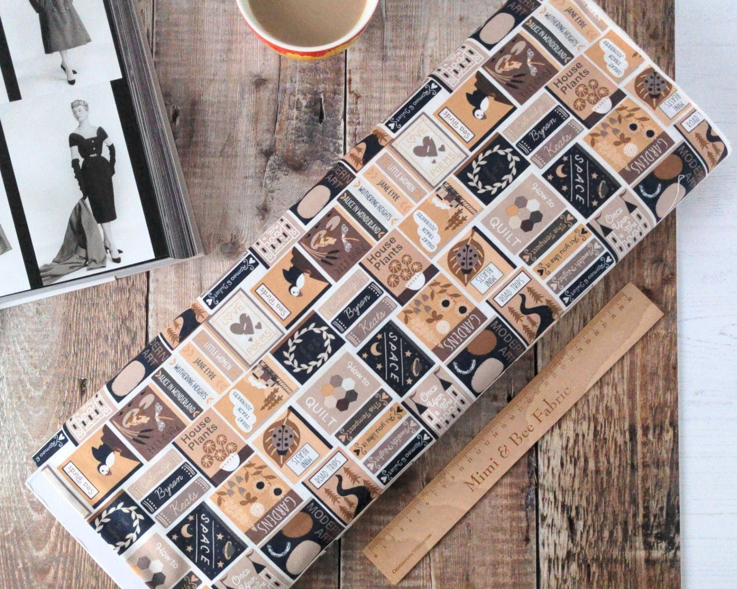 Fabric Book covers puffins in sepia filter effect cotton - 'Bookworm' by Lewis & Irene