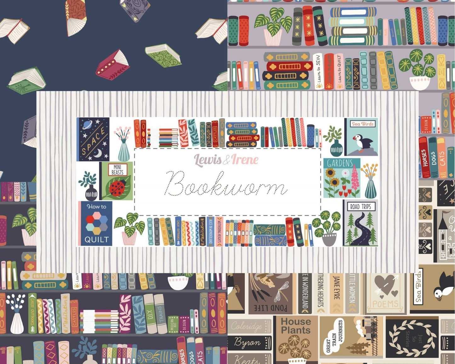 Fabric Book covers puffins in sepia filter effect cotton - 'Bookworm' by Lewis & Irene