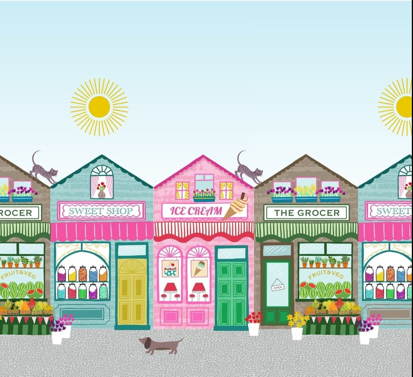 Fabric Colourful fruit on dark cream cotton 'Small Things...Sweet'-Lewis & Irene