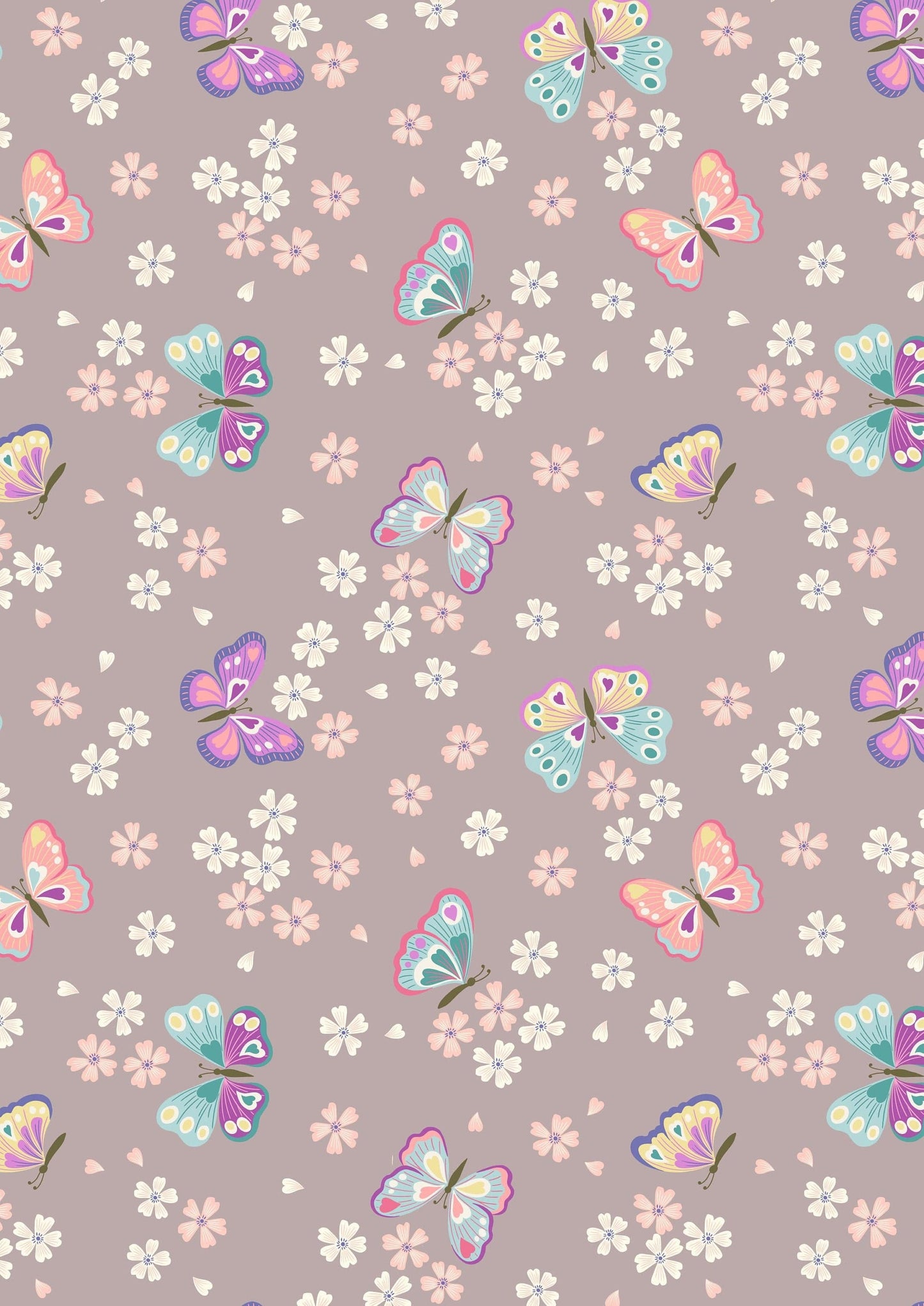 Fabric Dahlia hearts on light brown cotton fabric - Love Blooms by Lewis & Irene