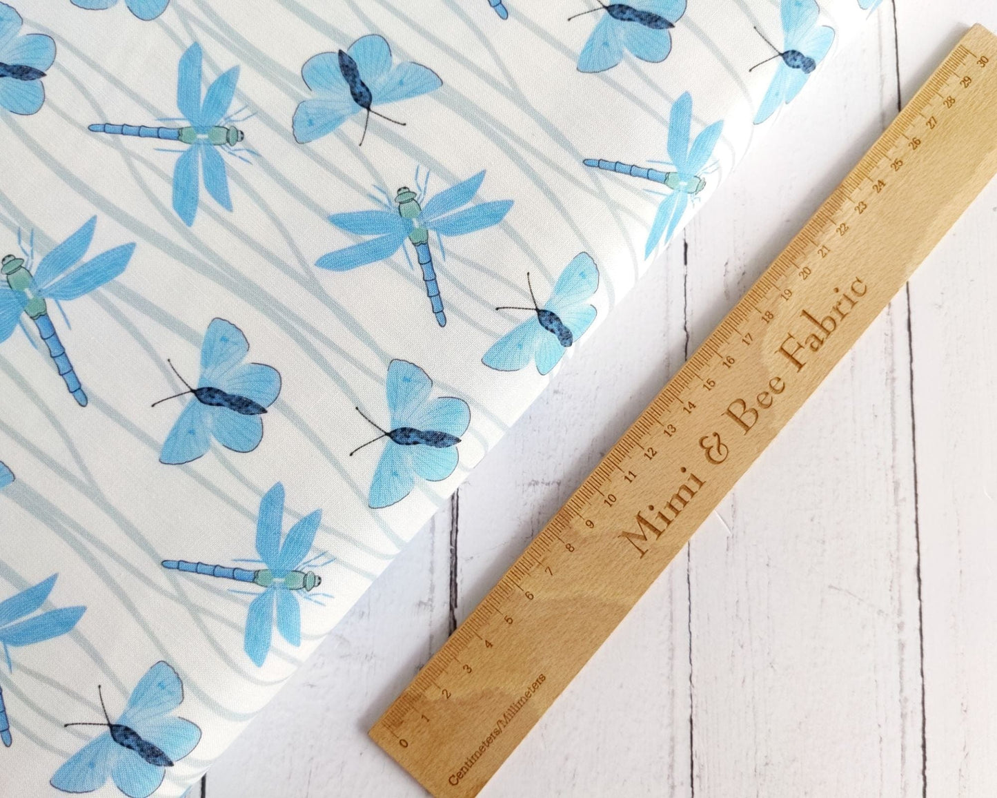 Fabric Dragonflies and butterflies on white cotton - British Waterways - Craft Cotton Co