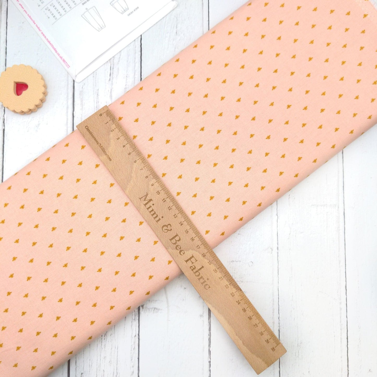 Fabric Gold Bees on peach cotton fabric - Summer Picnic - Riley Blake
