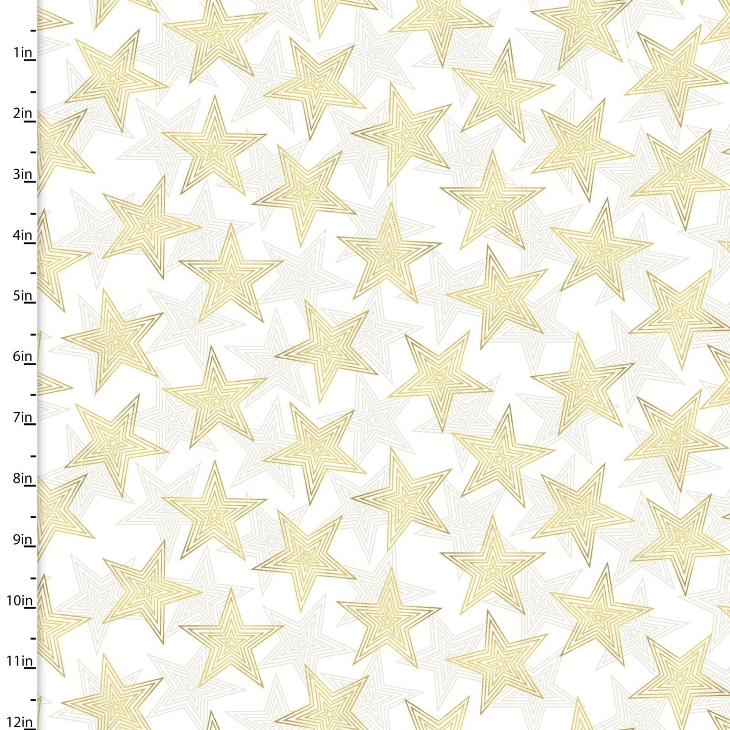 Fabric Gold stars on white cotton fabric - 3 Wishes