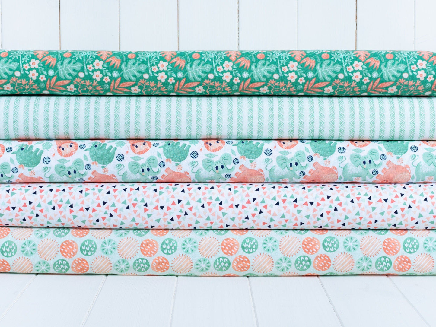 Fabric Green and orange jungle spots cotton fabric - 'Safari Plants' CraftCottonCo