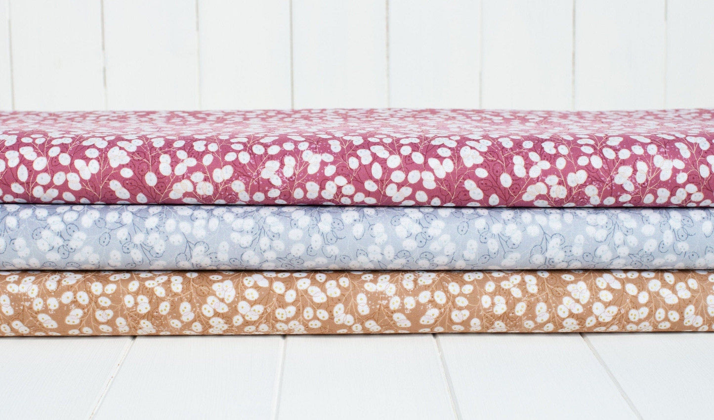 Fabric Honesty soft red silver metallic quilters cotton - Fairy Clocks by Lewis & Irene