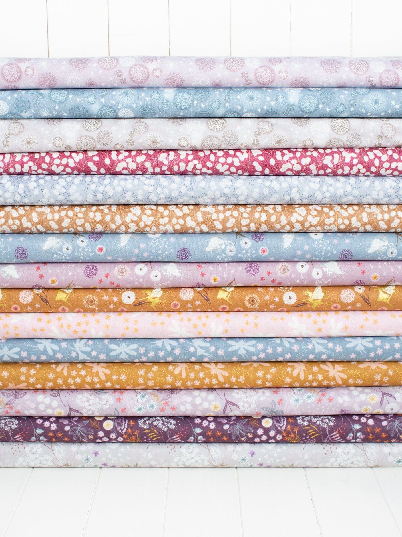 Fabric Honesty soft red silver metallic quilters cotton - Fairy Clocks by Lewis & Irene