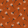 rust fabric with white and orange daises on wide cotton fabric - Woodland notions by Dashwood Studio