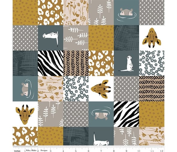 Fabric Safari animals grey cotton fabric - The waterhole Riley Blake
