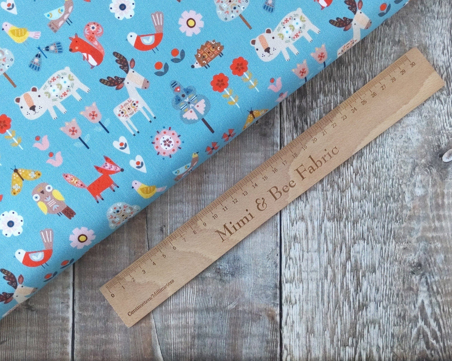 Fabric Scandi Nordic woodland animals on blue 100% cotton quilting fabric - Nordiska by Dashwood Studio