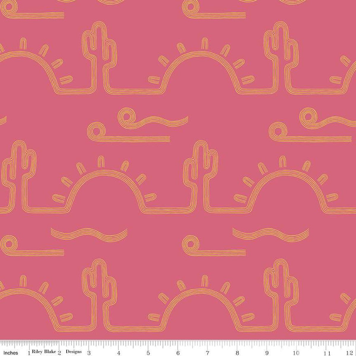 Fabric Succulents and cactus on blue cotton fabric - Arid Oasis - Riley Blake