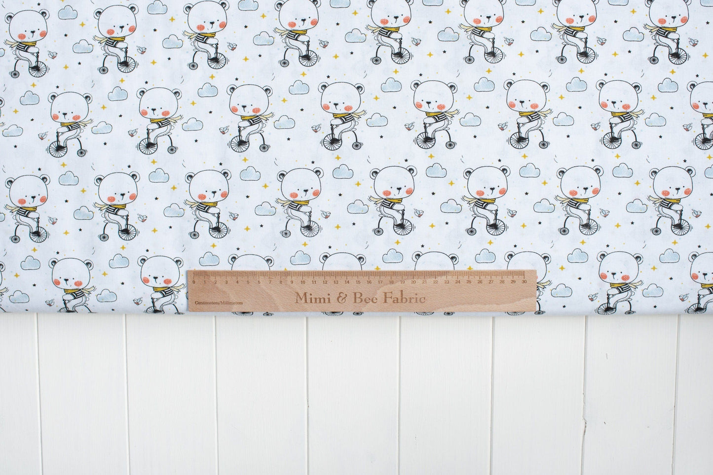 Fabric Teddy bear on bike nursery cotton fabric SIMPLY- extra wide FabricArt