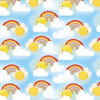 Rainbows, clouds and happy sun on blue brushed cotton flannel - Welcome to the Jungle by 3 Wishes
