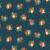 Red, yellow pink and blue roses on navy blue cotton fabric - Amelia by Makower