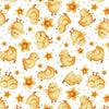 yellow chicks and daffodil heads on a white cotton fabric - Easter Fun by Henry Glass