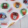 Thomas the tank engine badges in bright colours on white cotton fabric - Craft Cotton Co.