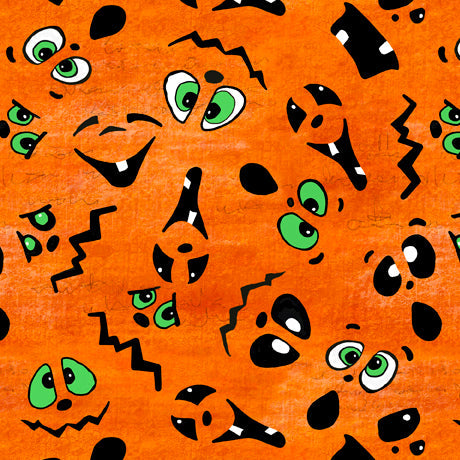 Spooktacular-Face Toss-Orange-Cotton Fabric