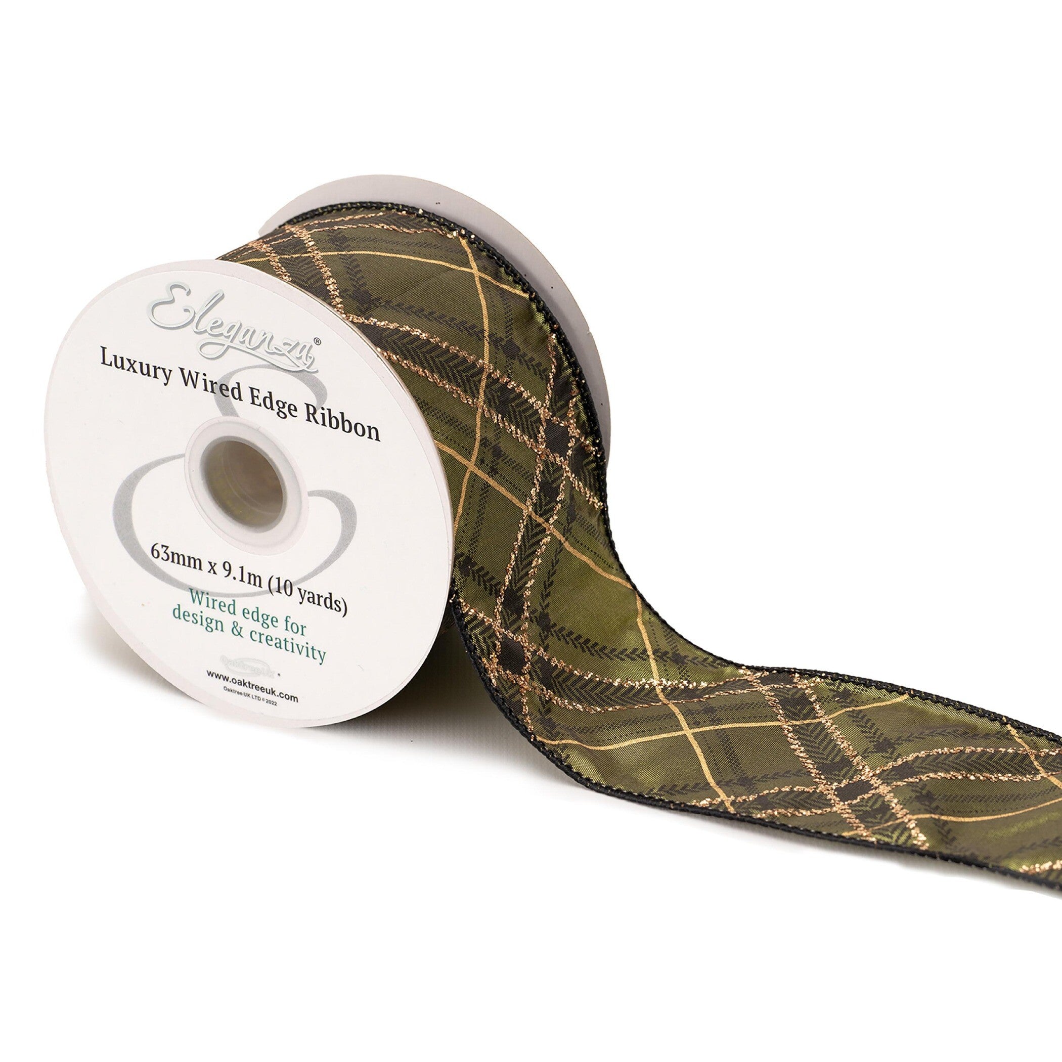 Green and gold tartan wired ribbon - Eleganza