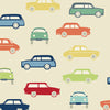 Brightly coloured classic cars on a cream cotton fabric - Sweet Ride by Laundry Basket Quilts