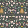 Clover on charcoal with gold metallic cotton fabric - Honey Bee by Lewis & Irene A653.3