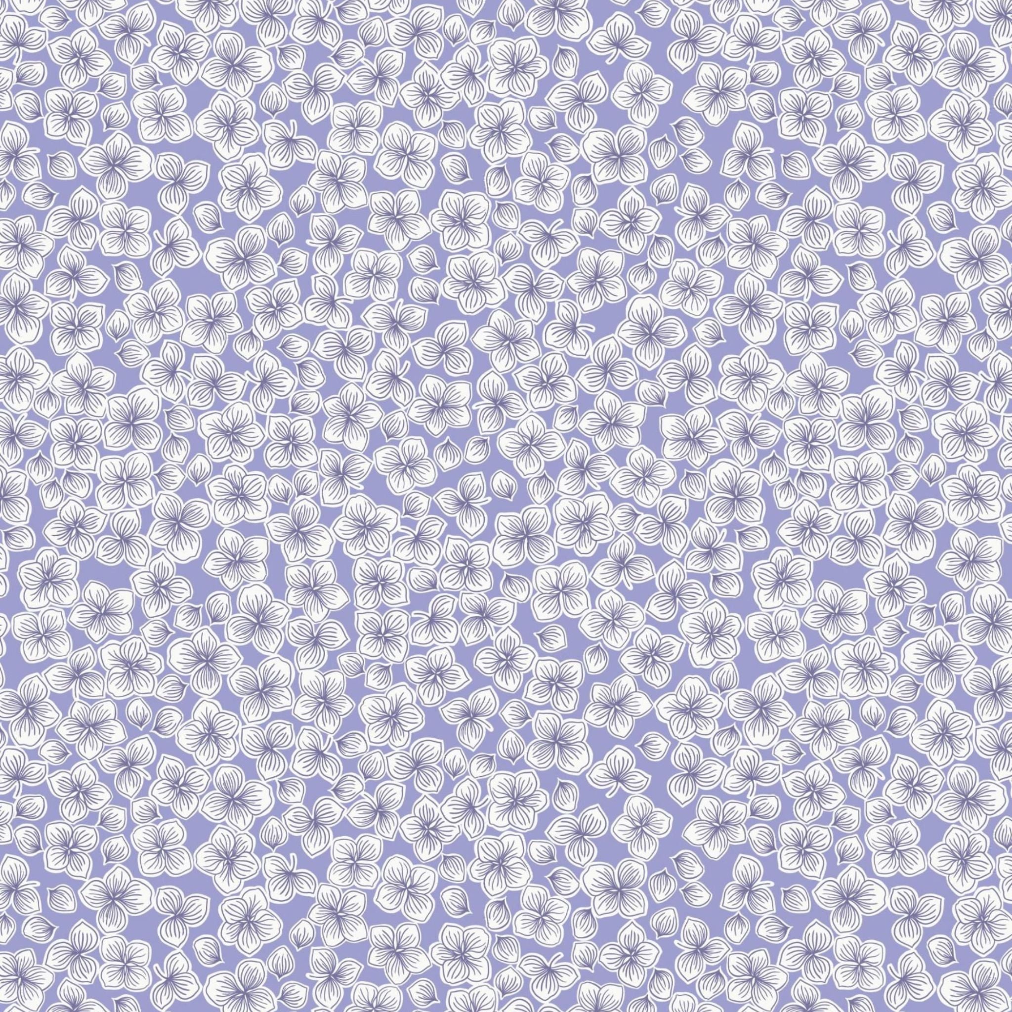 Tiny white flower petals on a light blue purple cotton fabric - Love Blooms by Lewis and Irene