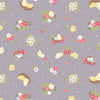 Chicks in nests on a floral grey/purple cotton fabric - Bunny Hop by Lewis and Irene